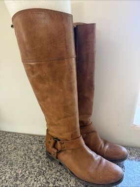 Frye Cognac Harness Knee-High Leather Boots